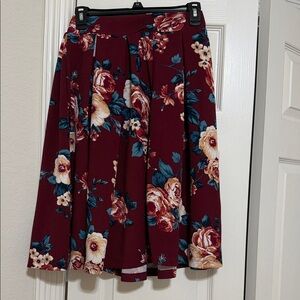 Haute Monde Floral A-Line Skirt in Deep Red